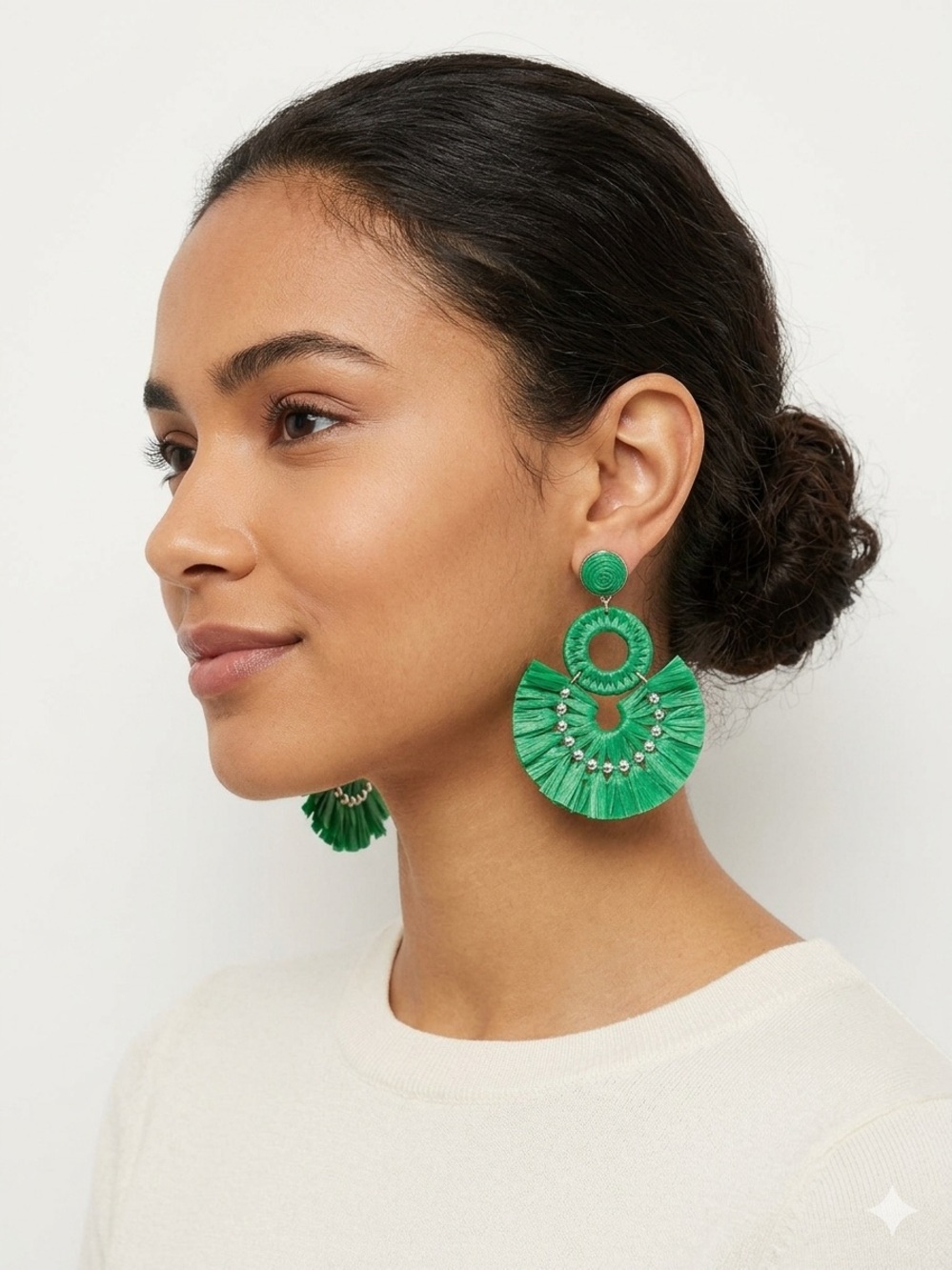 J. Crew Factory Green Fan Fringe Drop Earrings